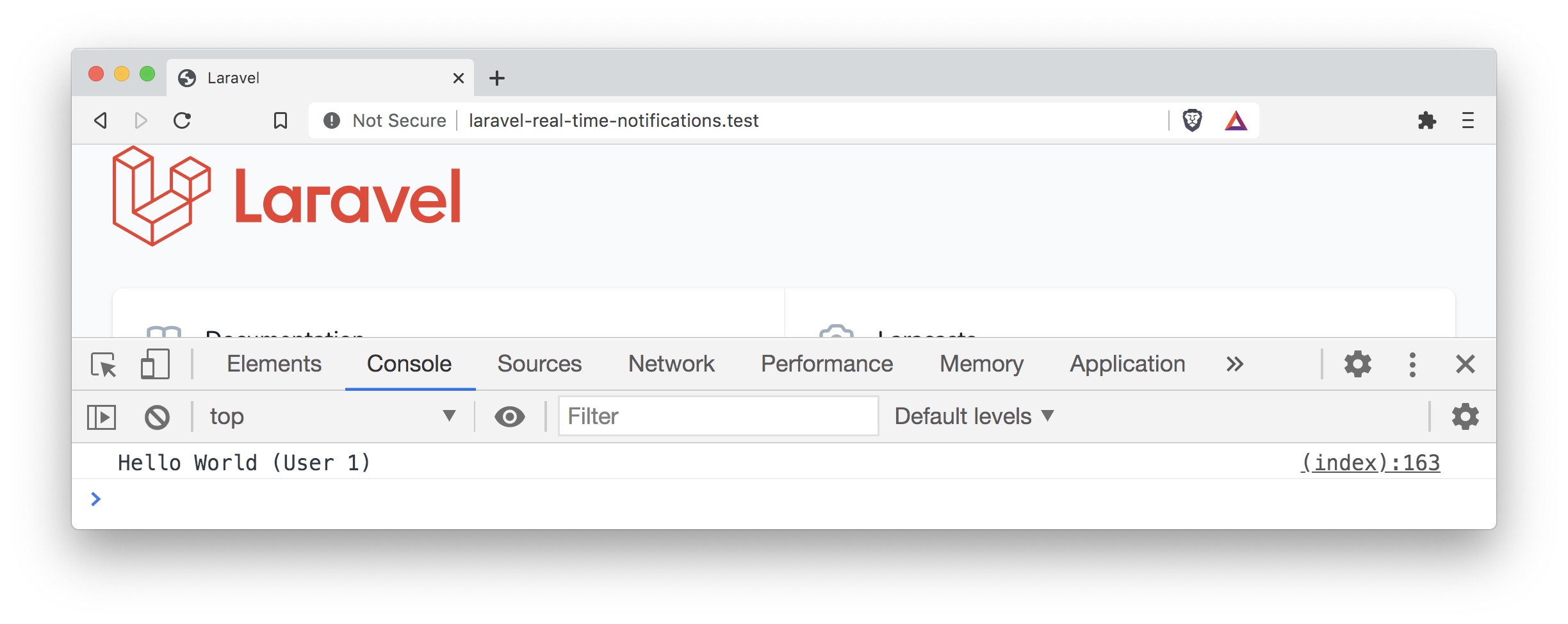 laravel real notification console output