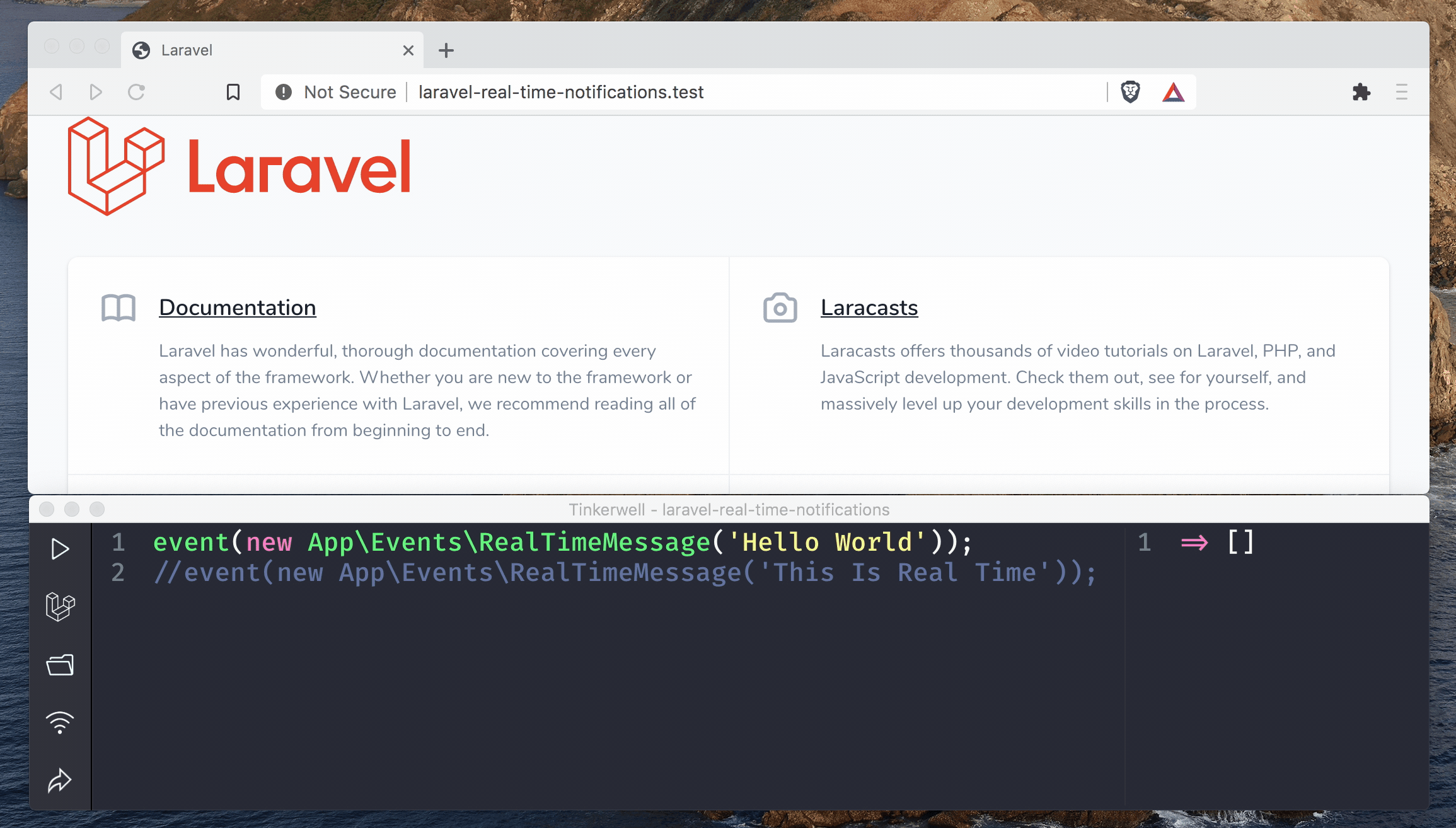 laravel real time notification test