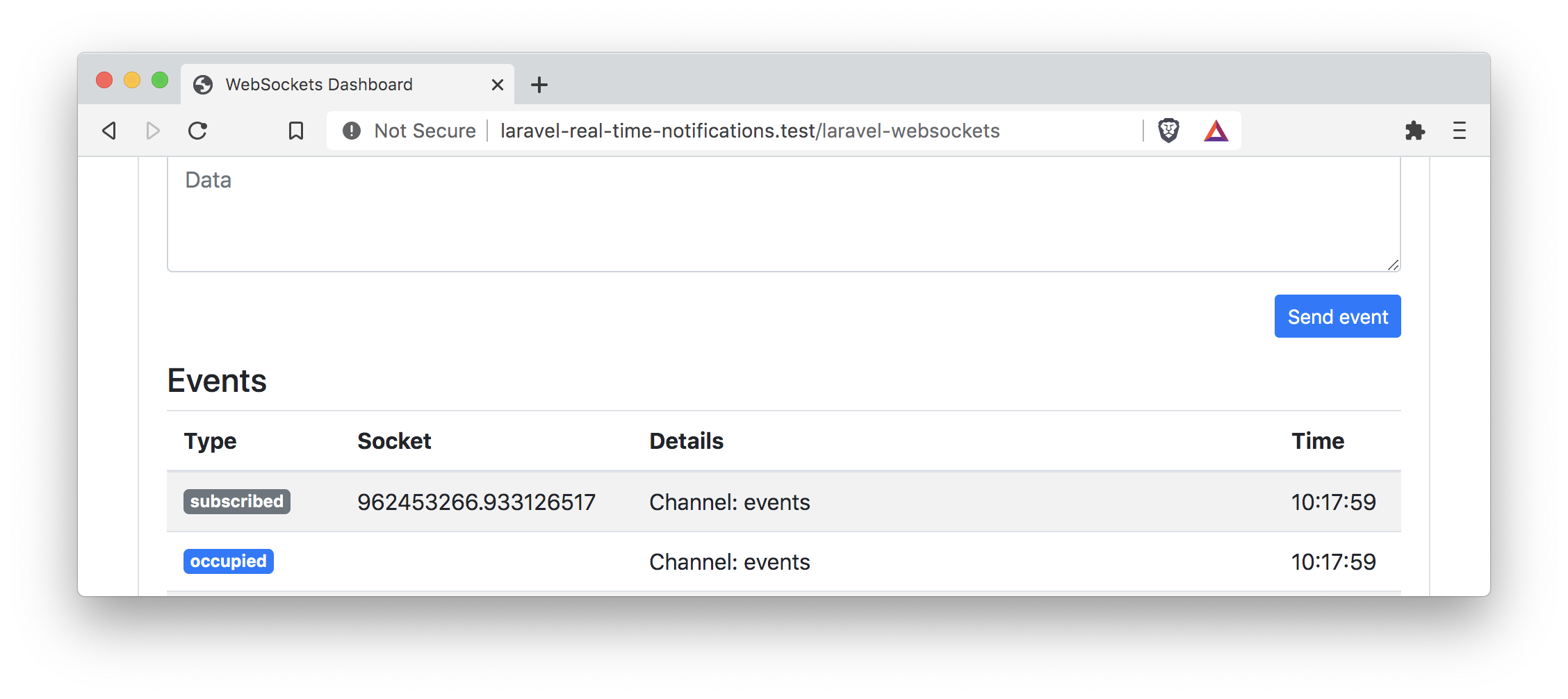 laravel real time websockets channel subscribe